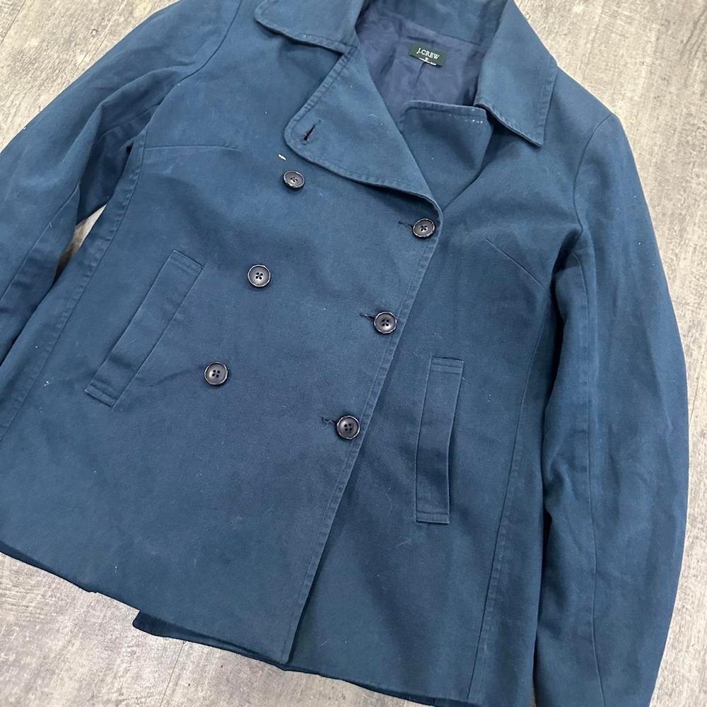 J.Crew Midnight Navy Turqoise Double Breasted Blue Classic Peacoat Size Womens M - Picture 2 of 5